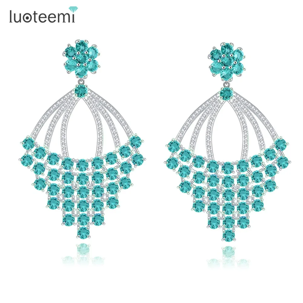 

LUOTEEMI 2016 Brand New Design Special Green Cubic Zircon Prong Setting Big Stud Earrings for Women Christmas Gift Jewelry