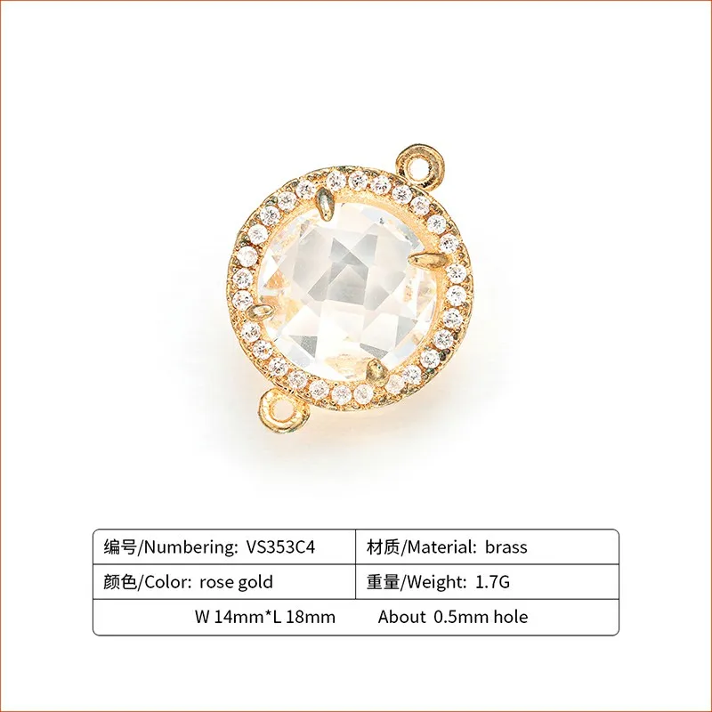 ZHUKOU 14x18mm Mooie Messing Zirconia Ronde Kristal Connectors voor Ketting Handgemaakte sieraden maken bevindingen model: VS353 - afbeelding 1