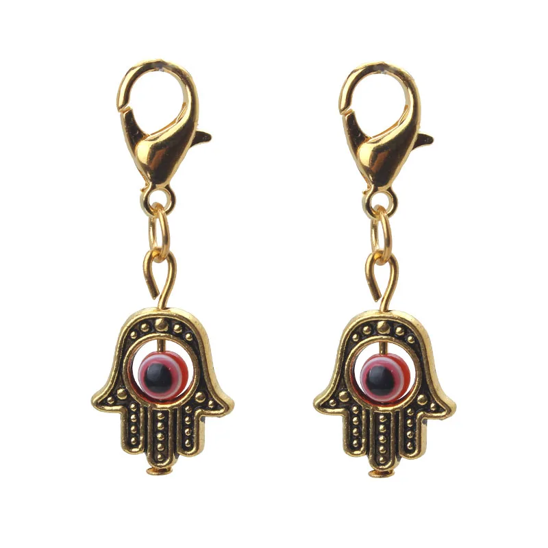 10pcs/lot 35*13mm Evil Eye Beads Hamsa Hand Charms Pendent Lobster Clasp Pendant Key Chain Jewelry Accessories