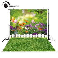 Allenjoy photography backdrop Easter spring garden sign fence flower grass plant background photocall photographic photo studio