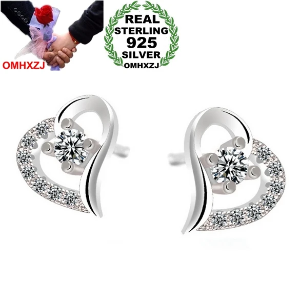 OMH wholesale Fashion girl Sexy woman jewelry love Heart shaped crystal 925 sterling silver Stud earrings YS64