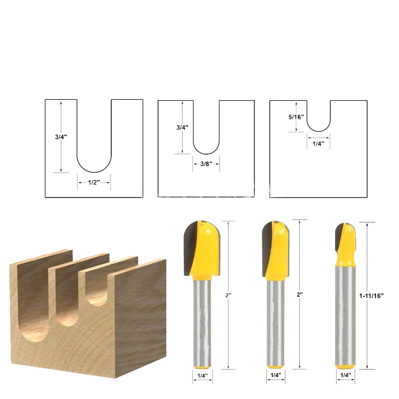 

Core Box Router Bits - 3 Pc. Set - 1/4" Shank Line Knife Woodworking Cutter Tenon Cutter For Woodworking Tools