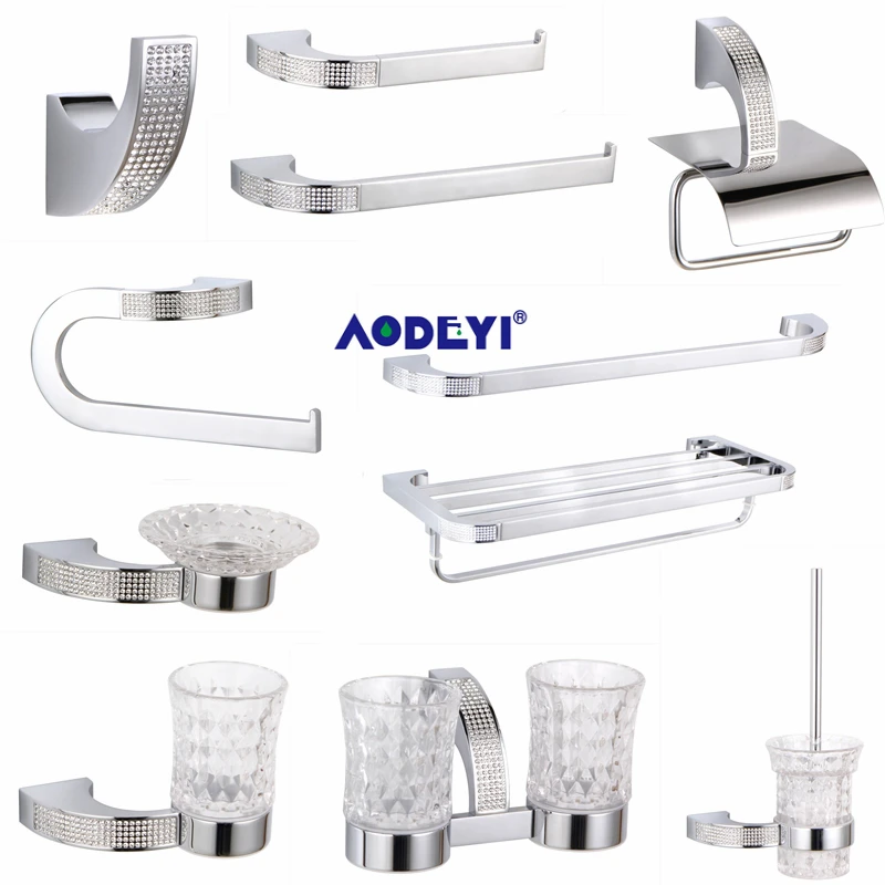 Czech Crystal Bathroom Hardware Set Robe Hook Towel Rail Rack Bar Shelf Toothbrush Holder Bathroom Accessories Gold/Chrome