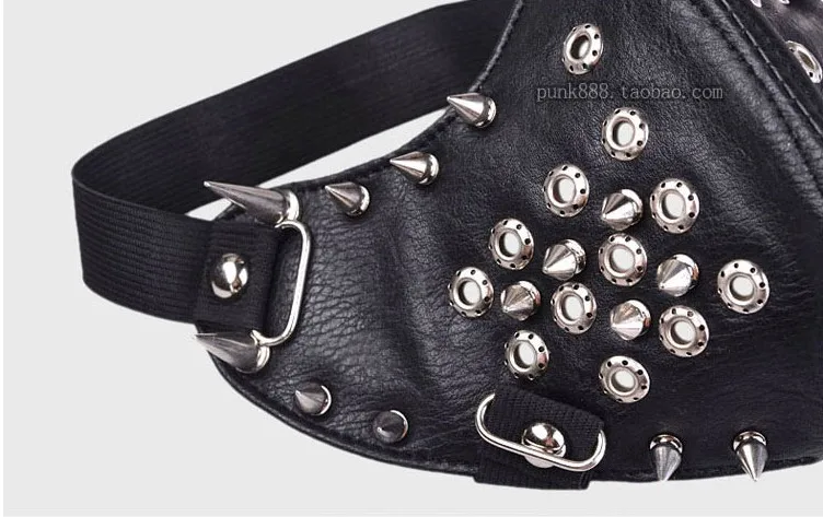 Motorcycle Half Face Studded Punk Spikes Black Leather Thick Cotton Winter Warm Mask Hip Hop Accessories Halloween Party Tool
