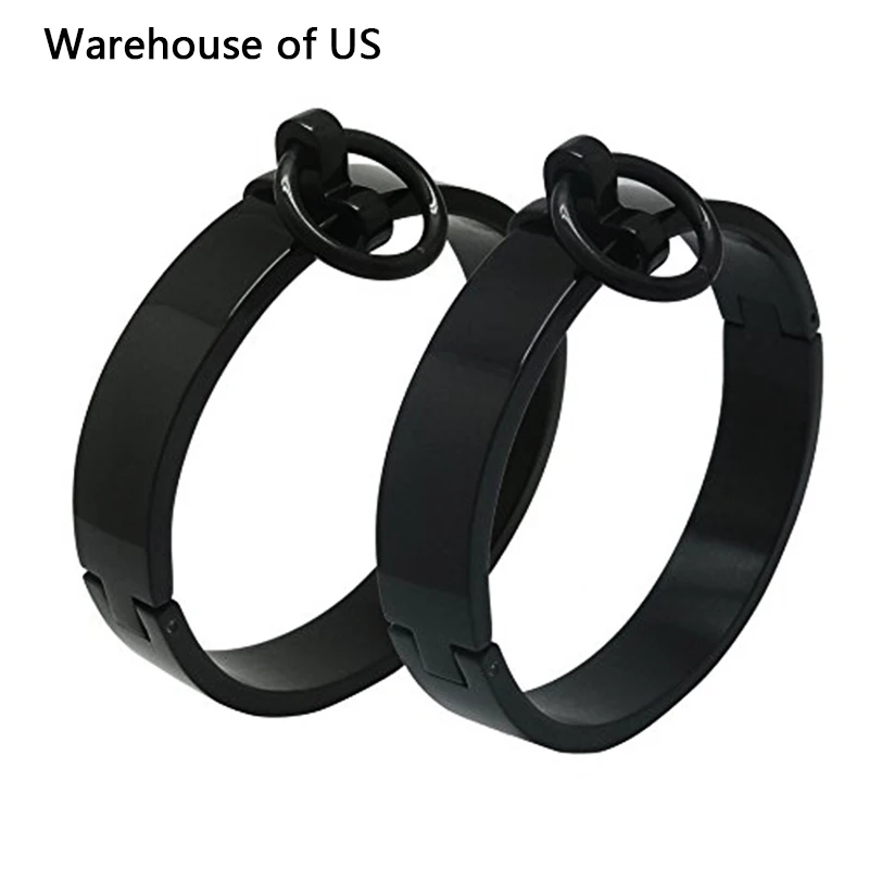 polished Gold Black stainless steel wrist cuffs lockable bangle slave bracelets jewelry Men women bracelets from warehouse