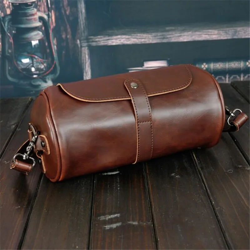 New High Quality Vintage Casual Crazy Horse Leather Men\'s Bag Small Round Messenger Bags For Man Personality Design Travel Bag