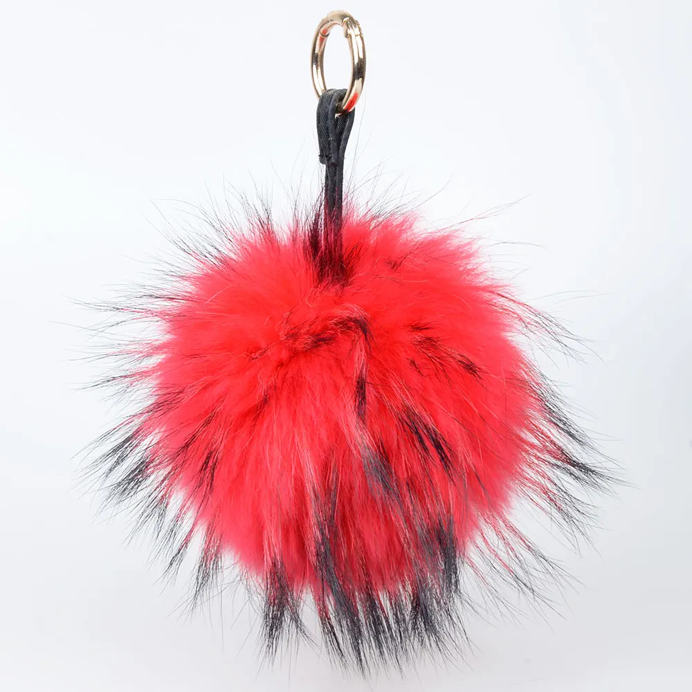 LFPU Colorful 15CM Fluffy Genuine Raccoon Fur Keychain Women Bag Pendant Ball Keyring Handbag Pompom Keychain Jewelry