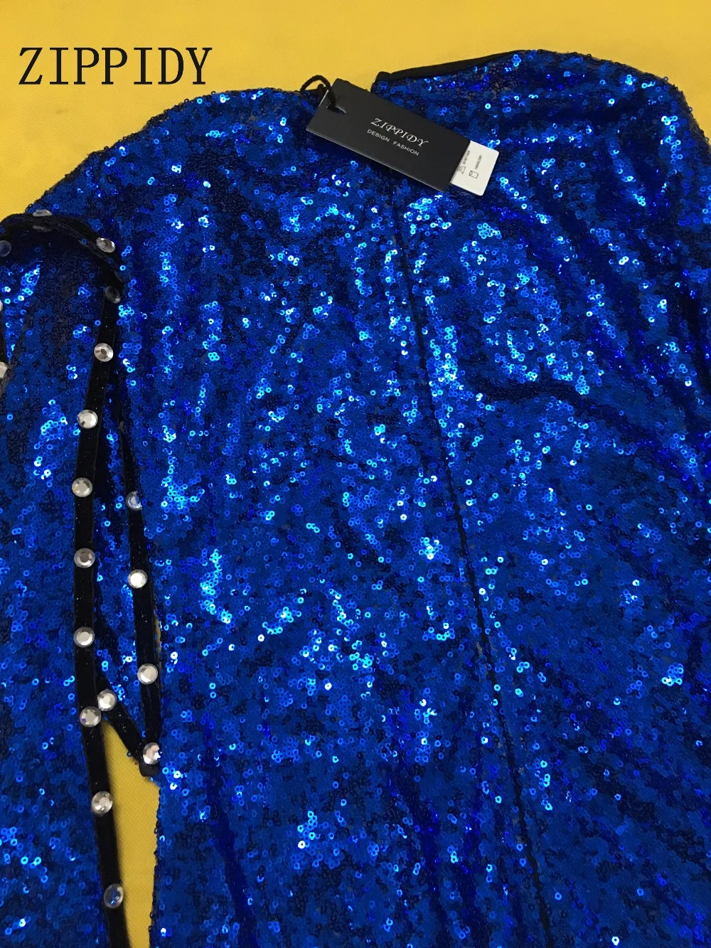 Blue Sequins Crystals Single Leg Irregular Bodysuit Beads Jumpsuit One-piece Costume Singer Dance Performance Outfit Stage Wear