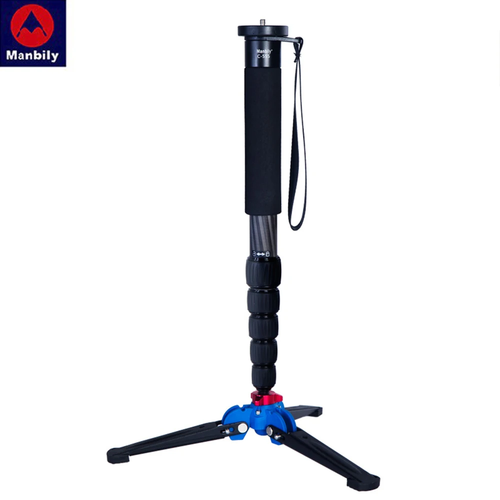 Manbily C-555 professional carbon fiber monopod portable desktop video photography tripod stand ball head for digital SLR camera