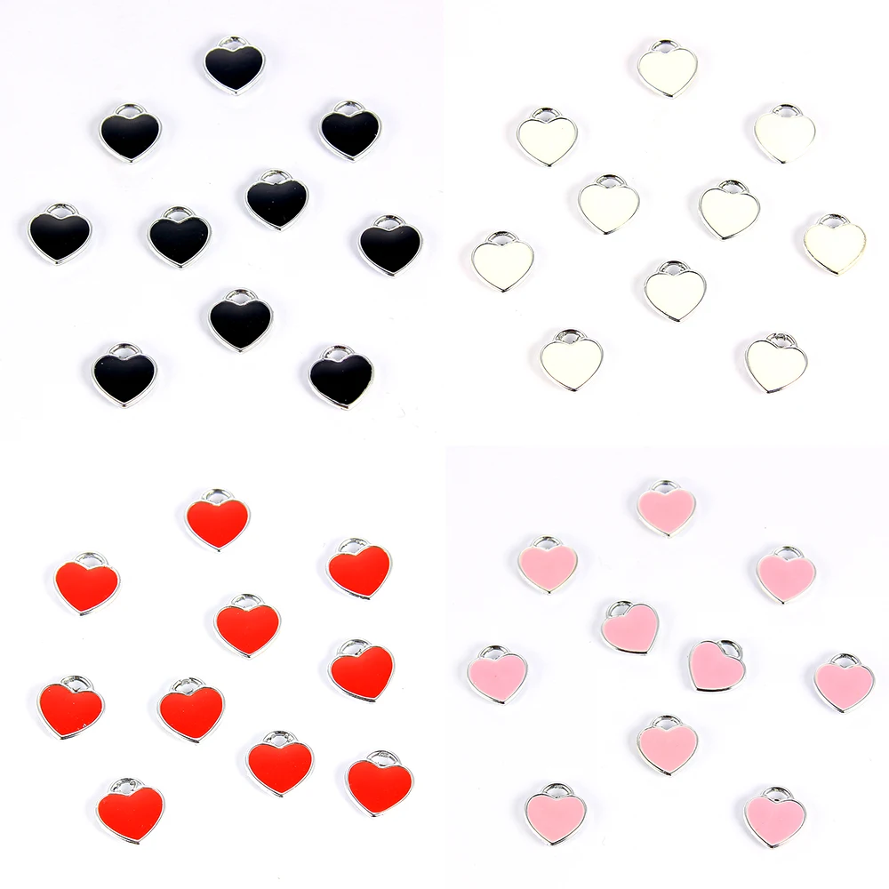 

10pcs Black White Pink Red Enamel Charms Heart Charms Pendant for DIY Necklaces Bracelets Jewelry Making Heart Charm Bulk Sale
