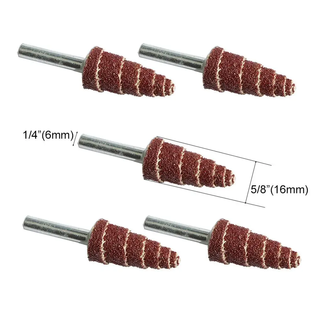 5Pc 1" 16mm/20mm Tapered Cone Grinding Head Grit 80 240 Sandpaper Flap Wheel Polishing Sanding Wheel Drill Rotary Tool 6mm Shank