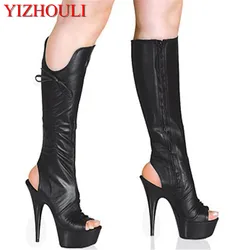 Star performance shoes 15cm high-heeled shoes medium-leg butterfly open toe shoes women's 6 inch Summer sexy pole dancing boots