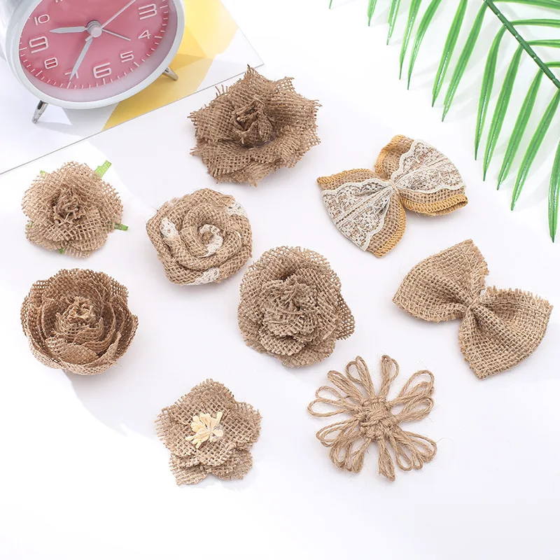 1/2/5pcs Hemp Braided Ribbon Burlap Handmade Jute Hessian Burlap Flowers Rose Shabby Chic Wedding Decor Christmas Party Supplies