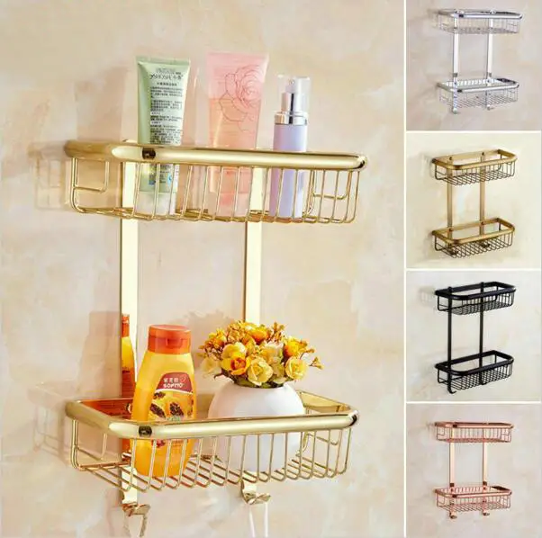 

2 layer 20/30/45cm Brass Bathroom Shelf Single Tier Shelf Wall Mounted Bathroom Accessories Basket Shelf