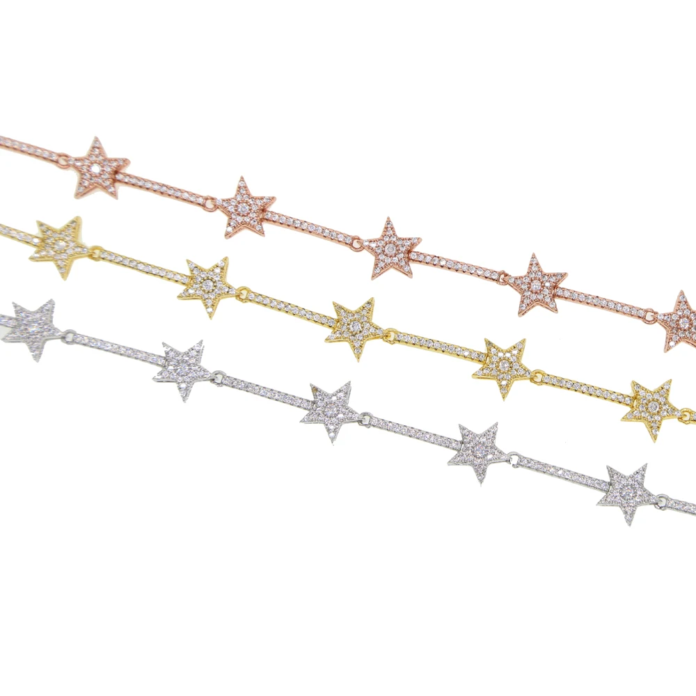 New Arrived Delicate Star Chain Charm Bracelets Paved Tiny Sparking Shiny CZ Stone For Women Simple Jewelry Party Wedding Gifts