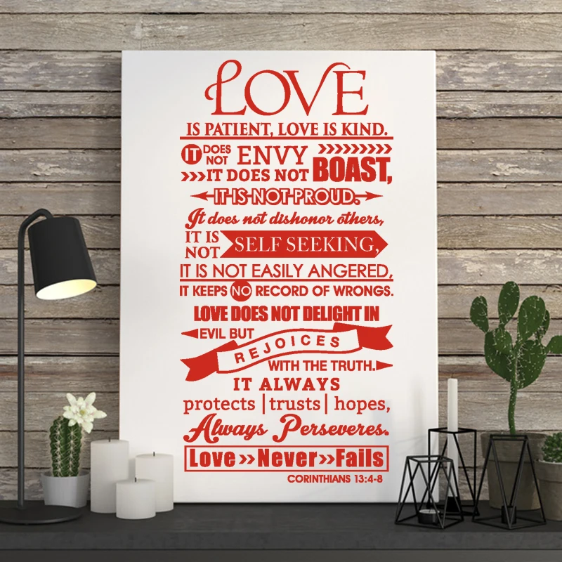 Sticker Citation Love Is Patient Love Is Kind Vinyl Wall Art Decal Bedroom Home Decor Poster House Decoration 35 cm x 69 cm