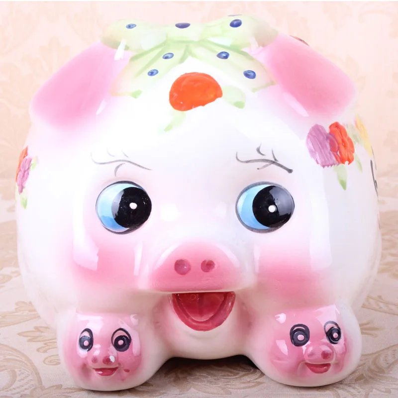 2015 new Painted ceramic piggy banks cute new creative home decoration crafts ornaments Lucky J60