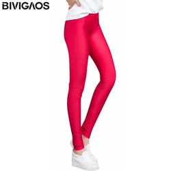 BIVIGAOS lato elastan lodowy jedwab legginsy cienkie Slim Skinny leginsy błyszczący Legging Fitness Multicolor spodnie rozciągliwe kobiet