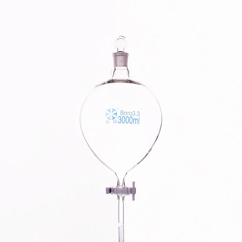 FAPE Separatory funnel globe shape,with ground-in glass stopper and stopcock 2000ml3000ml5000ml,Thick funnel,PTFE switch valve