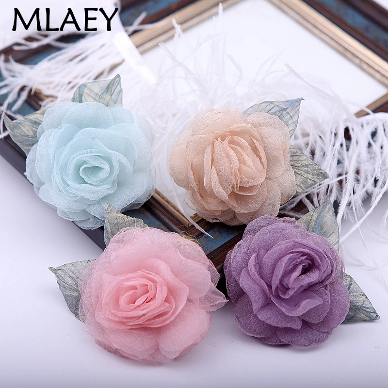 MLAEY 4pcs Handmade  flowers for craft wedding appliques garment accessories DIY Fabric  for Wedding Party Craft Home 19602