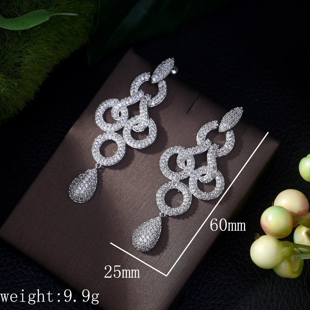 HIBRIDE Luxury Brand New Hot Fashion Popular Long Drop Dangle Earrings Full Cubic Zirconia Pave Wedding Earring for Women E-424