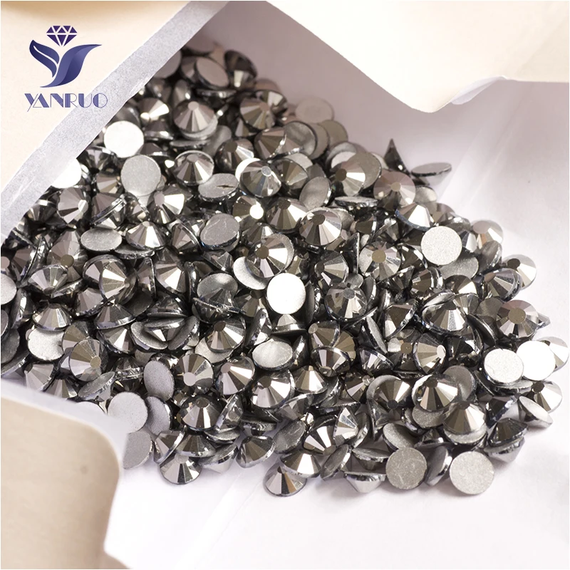 YANRUO 2058NoHF SS3-SS34 Jet Hematite Glass Strass Non Hot Fix Crystal Flat Back DIY Rhinestones For Nail Art