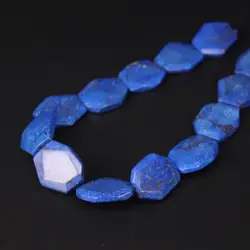 11-13pcs/strand Lapis Blue Turquoises Faceted Slab Bead Pendants,Howlite Magnesite Stone Slice Nugget Loose Beads Jewelry Making