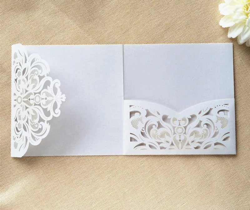 

Modern wedding cards invitations kits tri-fold pocket floral laser cut bridal shower event invites customized free ship