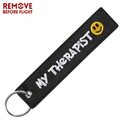 Motorcycle Car keychain Embroidery MY THERAPIST Key bobs Black llavero moto OEM keyring chaveiro para carro