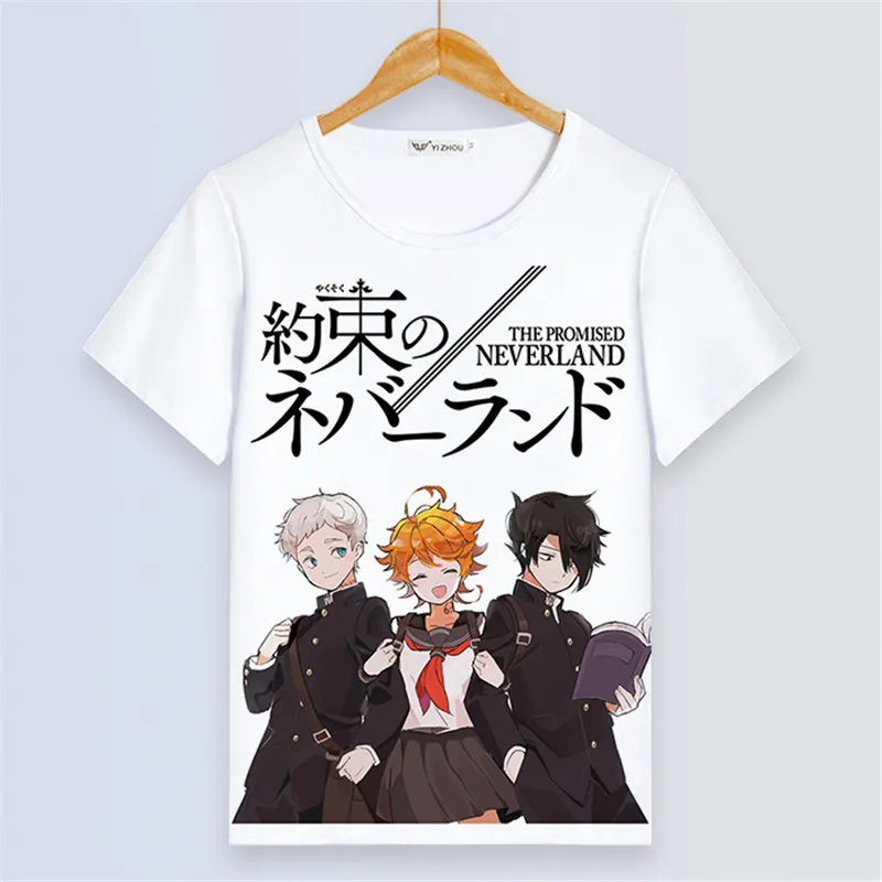 Camiseta de Anime The Promised Neverland para hombre y mujer, camiseta de manga corta, Tops de algodón Harajuku, ropa de calle para parejas