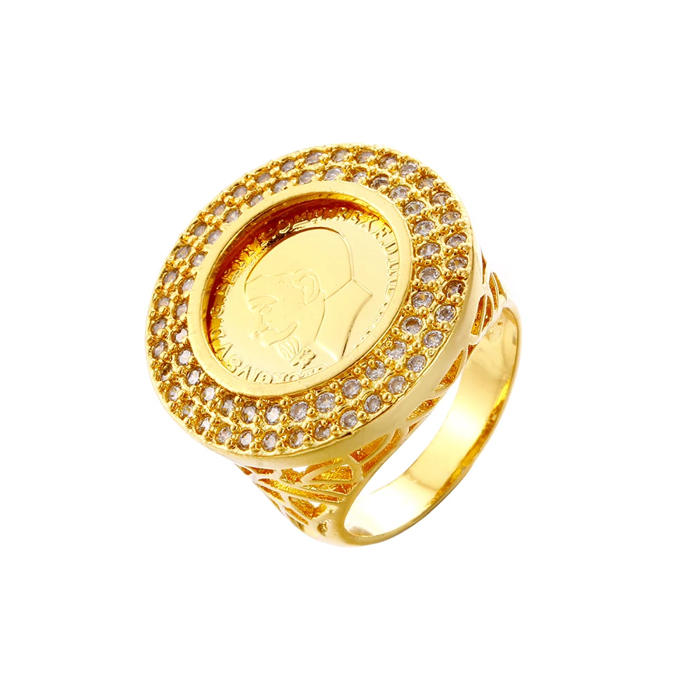 Ethlyn New Ring Women Luxury Gold Color King Avatar Round Crystal Ring Hollow Rings Vintage Big Ring Ladies Rings Wedding Party