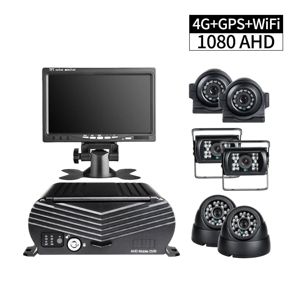 8 Channel 1080 Hard Drive 4G GPS WIFI Truck DVR with 6pcs AHD 2.0MP Cameras 7 inch VGA Monitor,Remote Monitor for Bus RVS Safety