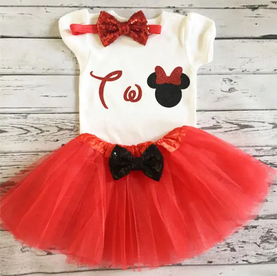 personalized Red and Black minniee 2nd first birthday infant bodysuit onepiece Tutu toodles Outfit Set baby shower party favors