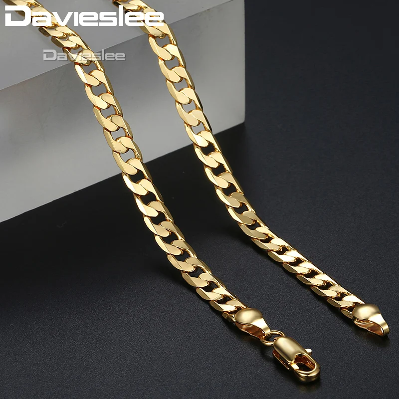 Davieslee Mens Necklace Chain Rose White Gold Color Curb Chains Cuban Link Chian Necklaces for Men Jewelry 5mm 45-70cm LGNM89