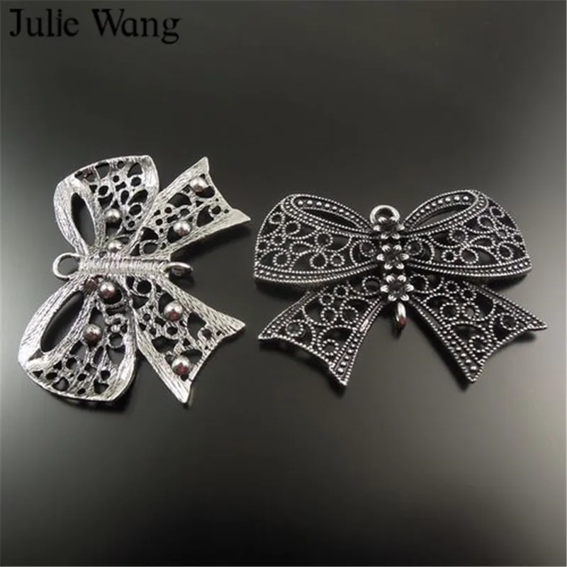 Julie Wang 4PCS Alloy Antique Color Bow Tie Shape Charms Pendants Findings Jewelry Making Necklace Bracelet Accessory