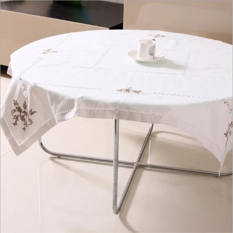 JUYANG Embroidered cotton and linen tablecloths. White decorative table cloth. Hand Hollow process tablecloths. Cover cloth.