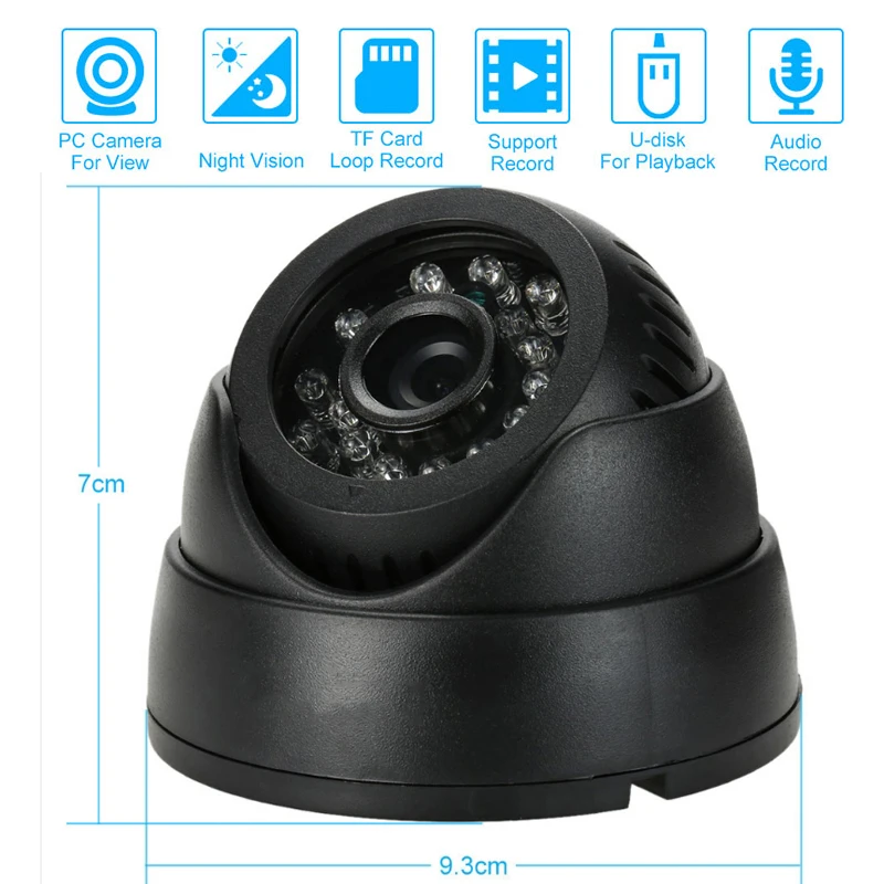 Home Security DVR Dome USB Camera 1G-32G TF Card Slot Support Loop Recording PC/TV Live View Night Vision recorder