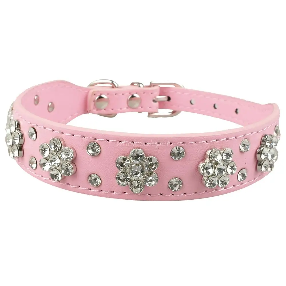 DidAustin-Collier de chien clouté en cuir diamant pour animaux de compagnie, colliers de chat en cristal Bling, rose, rouge, petits et moyens