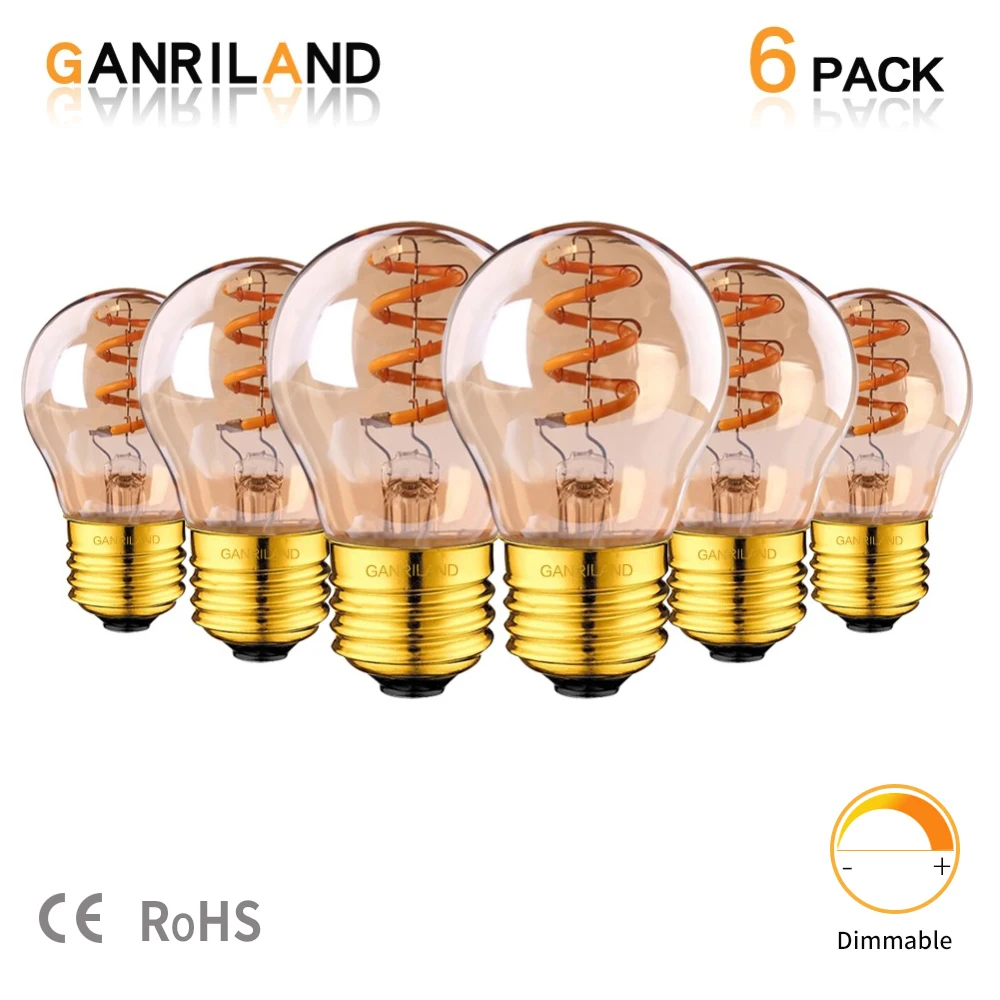 GANRILAND G45 3W E26 E27 Led Spiral Filament Bulb Edison Amber Flexible Lamp Warm White 2200K Decorative Pendant Lamp for Home