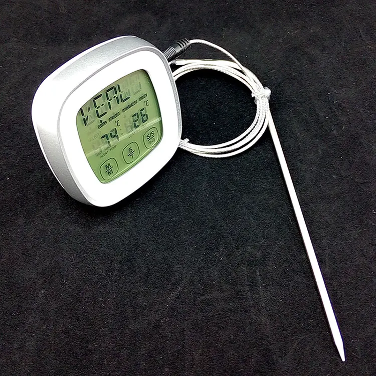 BBQ Grill Smoker Meat Touch Screen Operation Digital Thermometer with Probe Temperature Gauge for Kitchen Oven Food Cooking