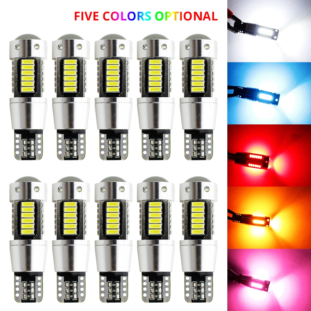 10pcs T10 W5W LED Bulbs 4014 30 SMD Lens Bulb 194 168 Canbus No Error Colorful Car Interior Dome Light Clearance light DC 12V