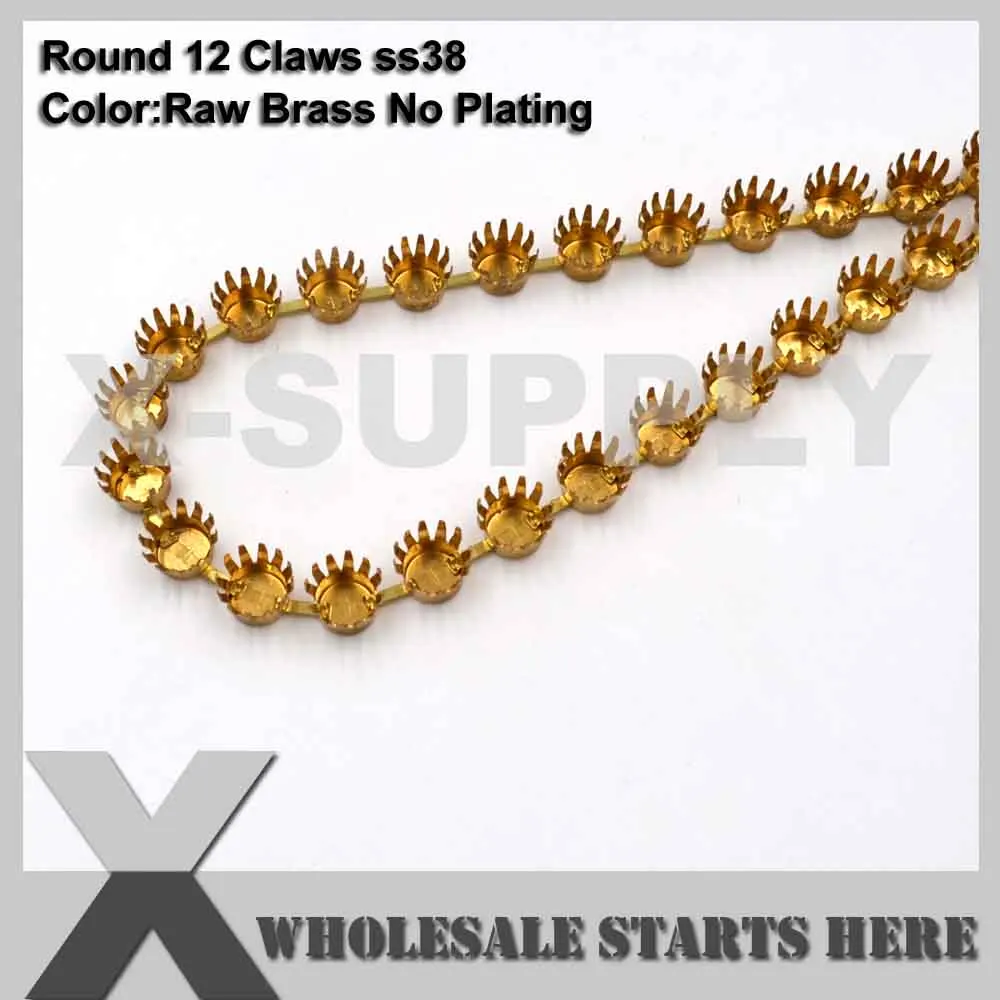 SS38(8mm) Round 12 Claws Empty Cup Chain Without Rhinestones,Fit For Chaton,Pointed Back Crystals (Center Connectors)