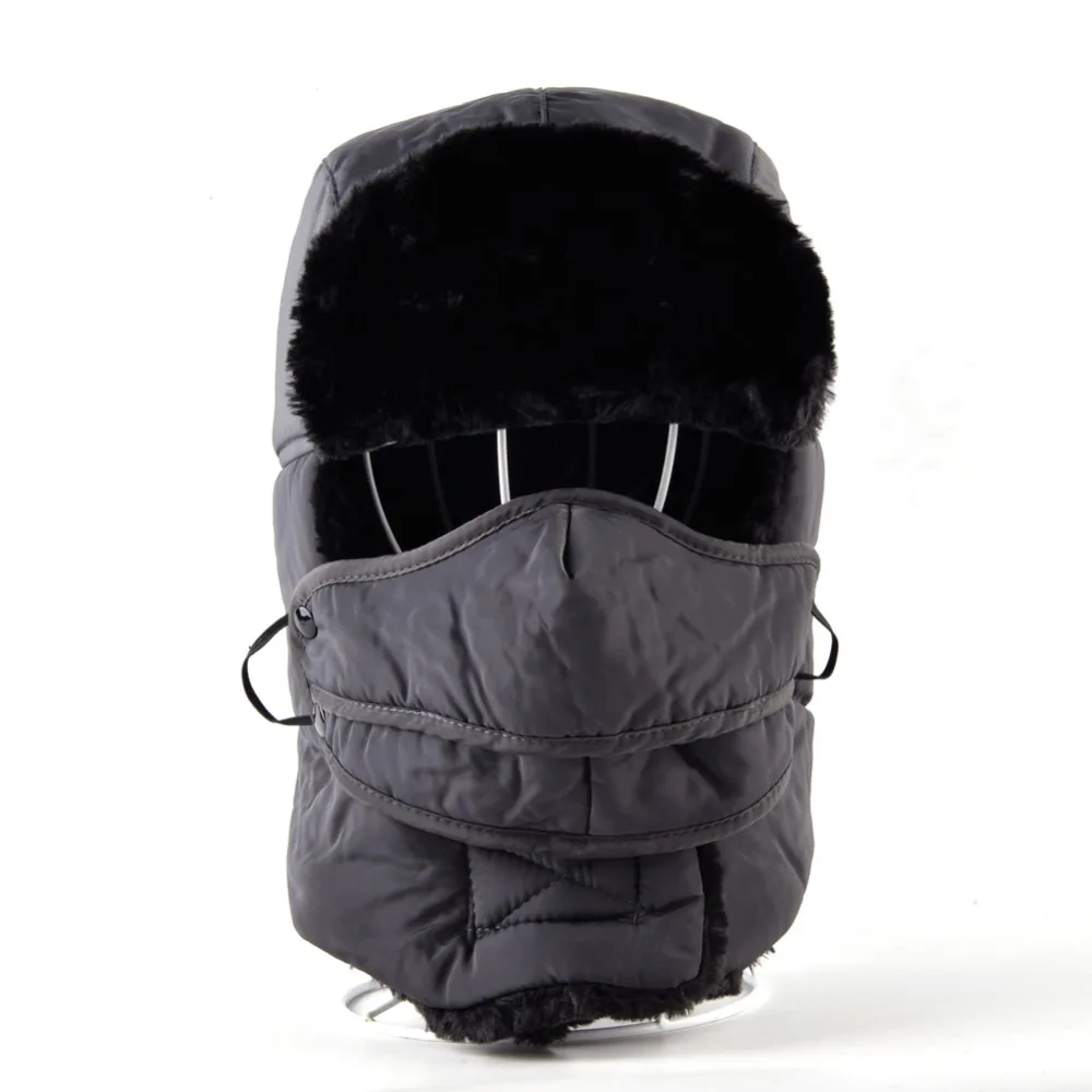 Winter Bomber Hats For Men And Women Trapper Thicker Faux Fur Cap Russian Outdoor Snow Hat With Ear Flaps And Face Mask