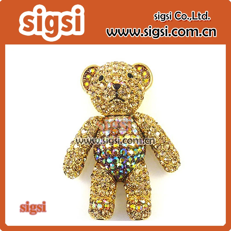 

fashion wholesale teddy bear sparkly yellow rhinestone animal brooch pin for gift/party