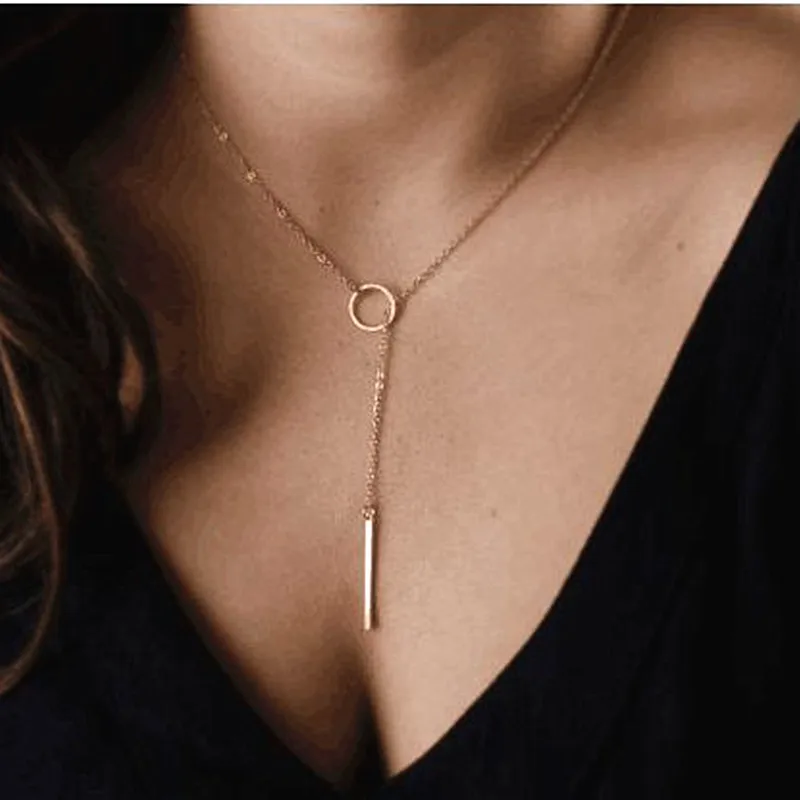 New Dainty Gold Color Necklaces Pendants Minimalist Simple Necklace Circle with Bar Long Necklace Jewelry 2023 New Trendy