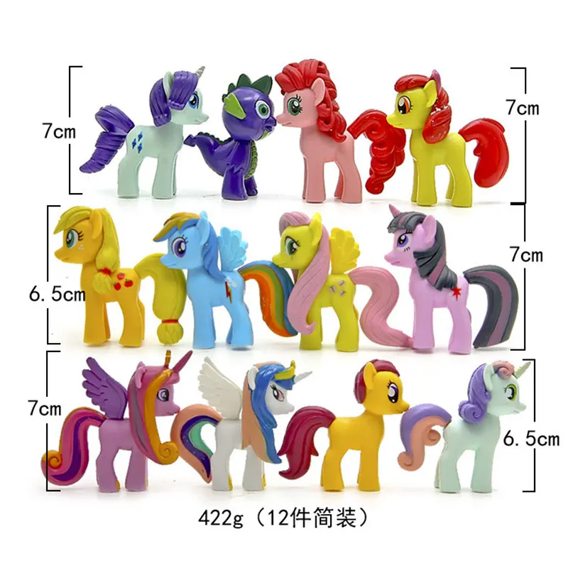 12pcs/set Unicorn+Rainbow Dash+Spike horse Action Figure toys Pegasus Alicorn horse collection model For Children Gift