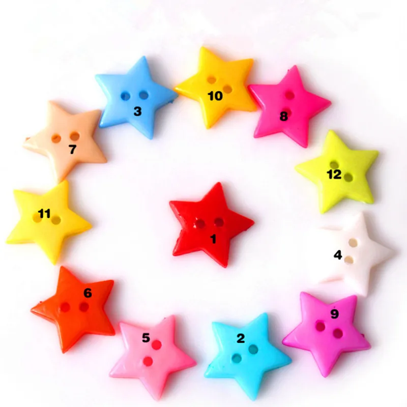 100Pcs Candy Color Star Buttons 2 Holes Children\'s Sweater Sewing Decorative Buttons Scrapbooking DIY Apparel Accessories