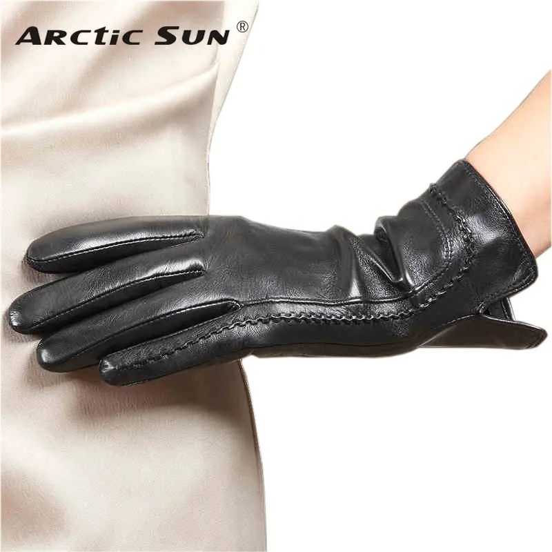 New Arrival Fashion Women Touchscreen Gloves Wrist Solid Genuine Leather Winter Plus Velvet Driving Glove Promotion L165nc2