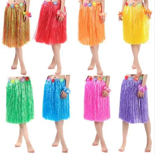 

11 Colors 30/40/60cm Plastic Fibers girls Woman Hawaiian Hula Skirt Hula Grass costume Flower Skirt Hula dance dress Party Hawai