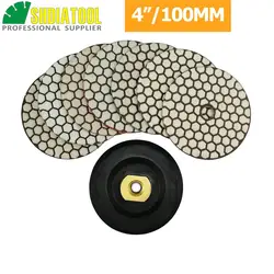 SHDIATOOL 7pcs/set 4 inches Diamond Dry Polishing Pad And 1pc Rubber Backer Pad 100mm Sanding Disc Polishing Granite Marble Disk